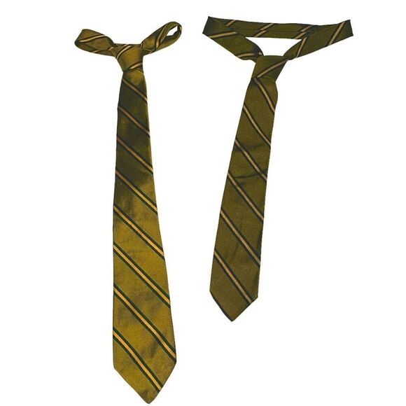 Vintage 1960s Rosenthal-Maretz Co. Green and Gold Striped Silk Neck ties - Picture 14 of 16